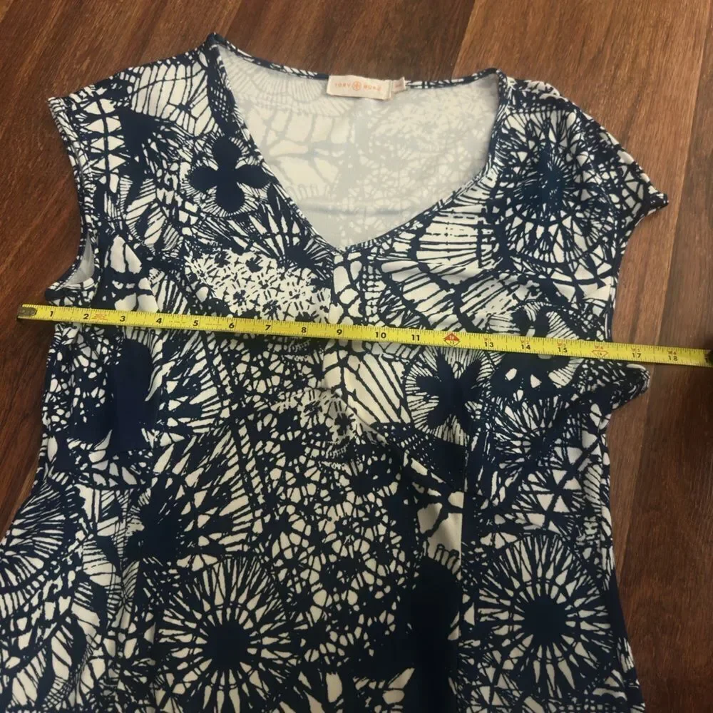 TORY BURCH Blue Baltic Sea Dream Catcher Dress MED Cap Sleeve V Neck Casua